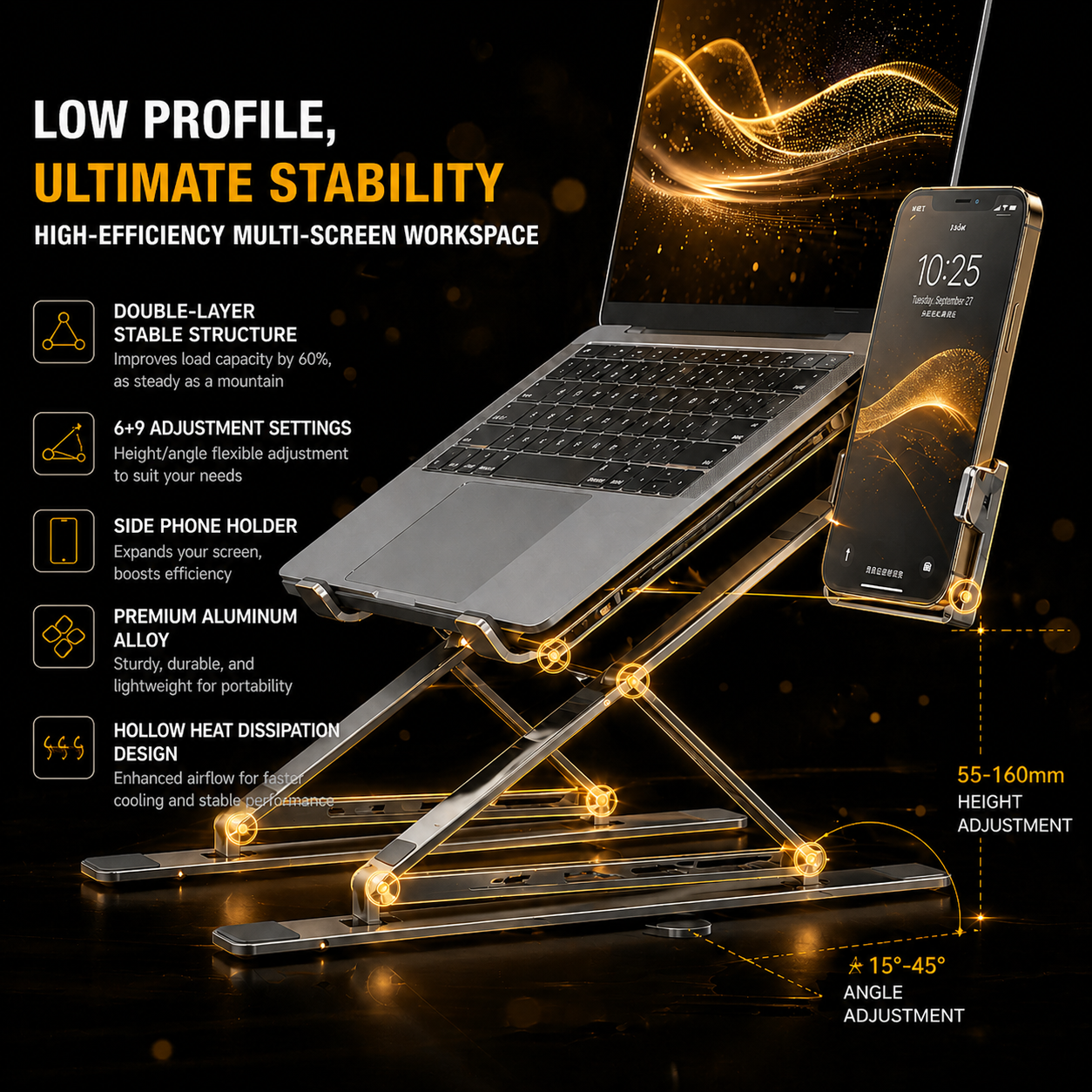 NeuralNook™ Flow-Stand | Dual-Layer Ergonomic Laptop Elevation System