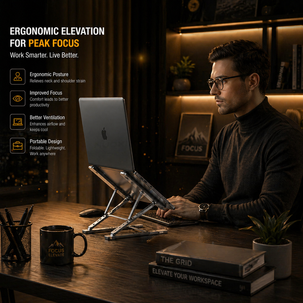NeuralNook™ Flow-Stand | Dual-Layer Ergonomic Laptop Elevation System