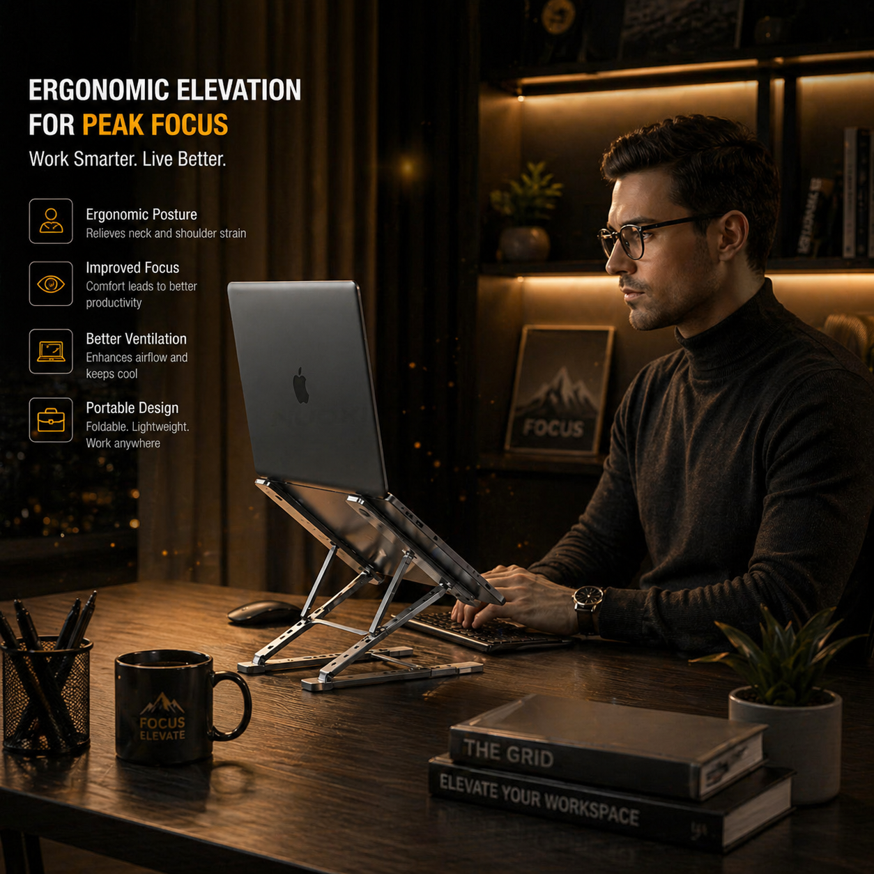 NeuralNook™ Flow-Stand | Dual-Layer Ergonomic Laptop Elevation System