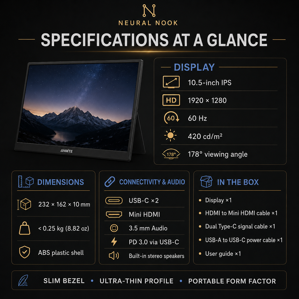 NeuralNook™ Vision-Sync | 10.5" Ultra-Portable IPS Productivity Hub