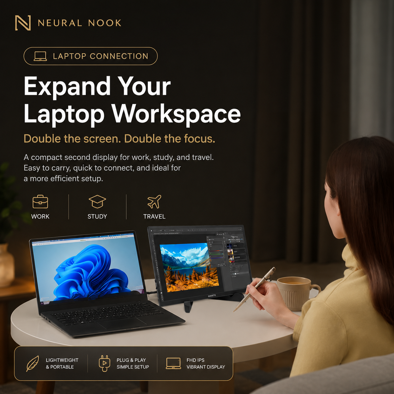 NeuralNook™ Vision-Sync | 10.5" Ultra-Portable IPS Productivity Hub